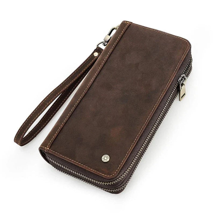 Ensemble portefeuille homme en cuir grande capacité, présenté avec une carte et des pièces, accessoire complet.