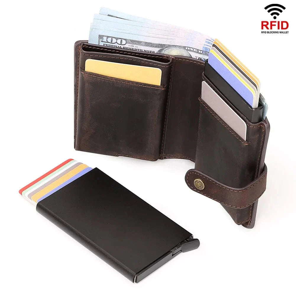 Porte-cartes en cuir pleine fleur marron pour homme, fin et pratique, pour cartes essentielles.