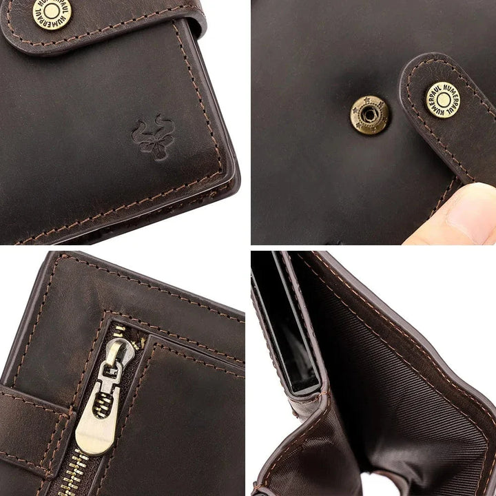 Accessoire de maroquinerie : portefeuille homme en cuir véritable, design minimaliste et fonctionnel.