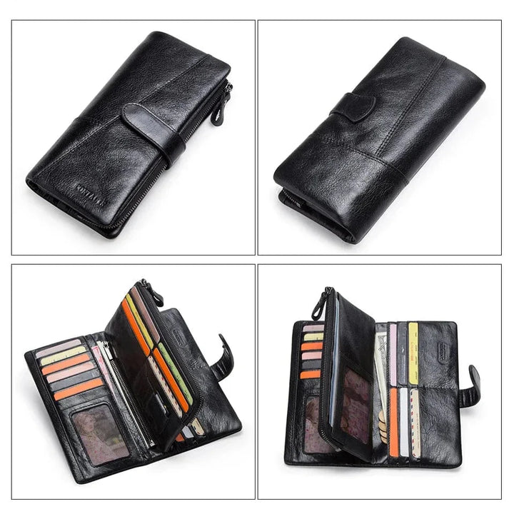 Portefeuille homme en cuir véritable, trois volets, de couleur bleu nuit, accessoire chic et fonctionnel.