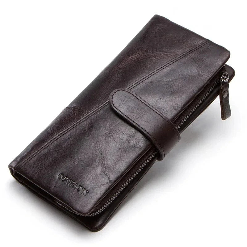 Portefeuille homme en cuir grainé, trois volets, couleur gris, alliant durabilité et esthétique moderne.