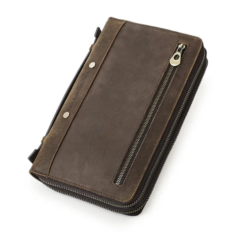 Portefeuille homme en cuir véritable de luxe, couleur café, élégant et fonctionnel