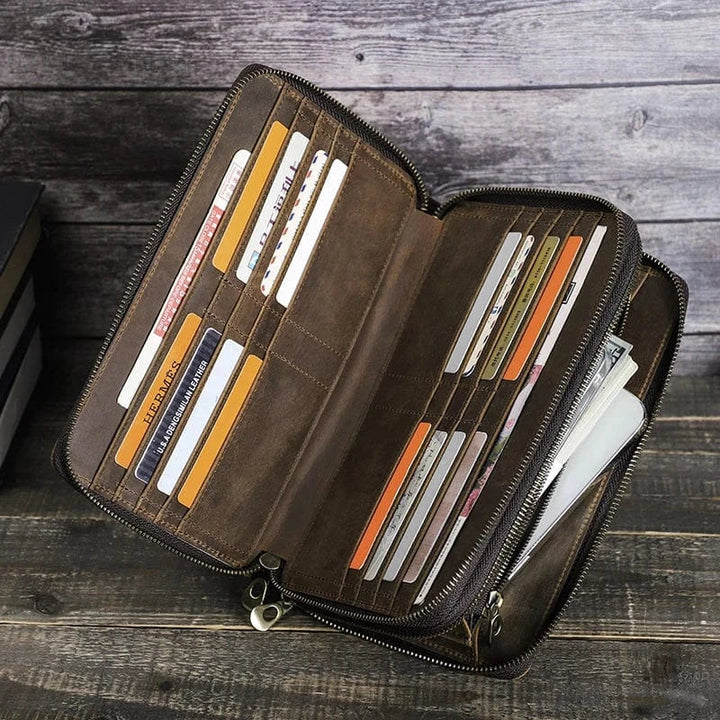 Accessoire premium: portefeuille homme en cuir café, organisateur pratique