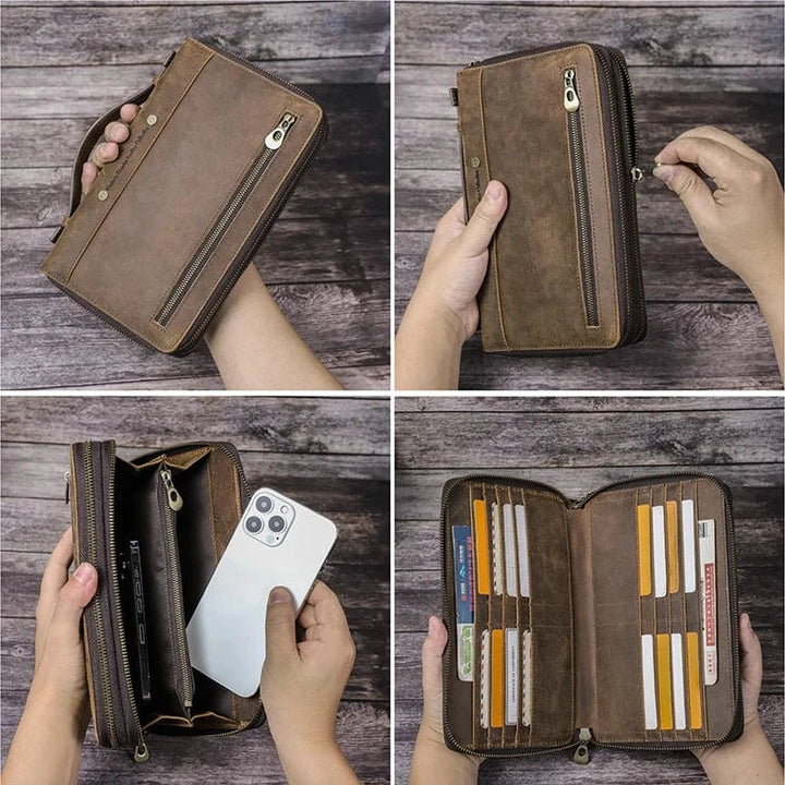 Accessoire masculin: portefeuille en cuir café, premium et fonctionnel