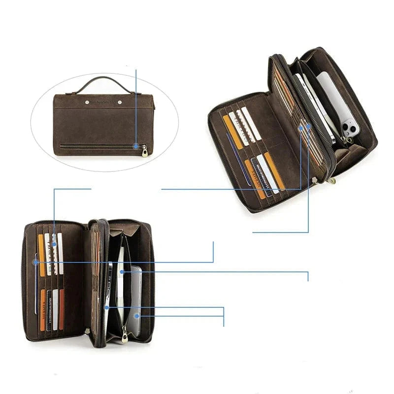 Portefeuille homme en cuir véritable, finition luxe, couleur café intemporelle
