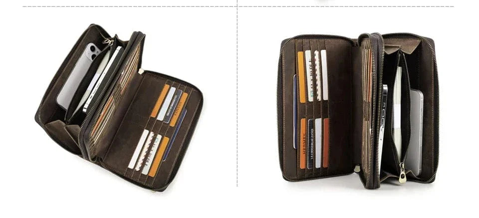 Accessoire fonctionnel: portefeuille homme en cuir café, aspect luxe