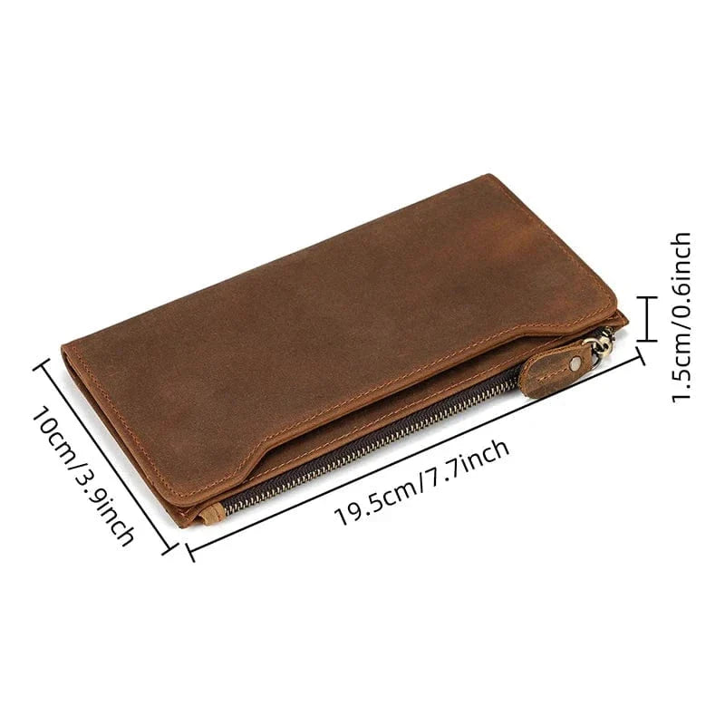Portefeuille homme marron café en cuir, avec fermeture éclair en gros plan, détail de la qualité du cuir.