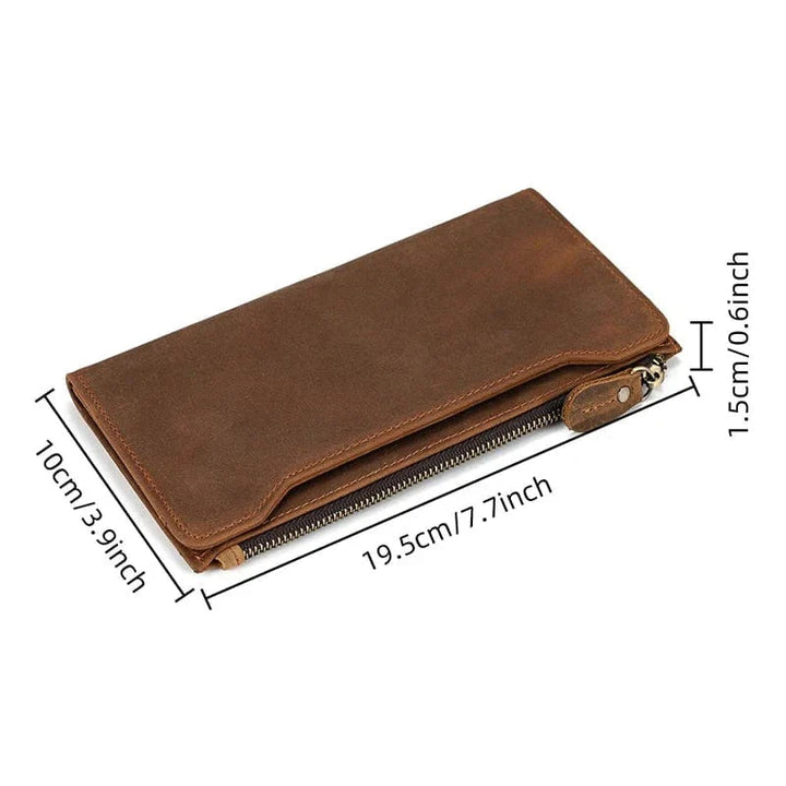 Portefeuille homme marron café en cuir, avec fermeture éclair en gros plan, détail de la qualité du cuir.