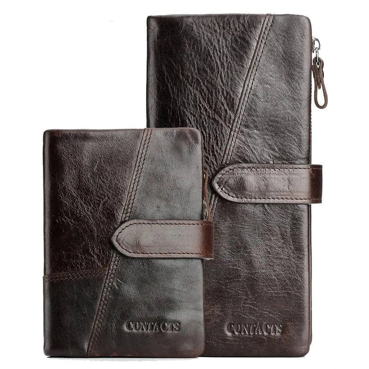 Portefeuille homme en cuir véritable marron, style vintage, accessoire élégant et pratique.