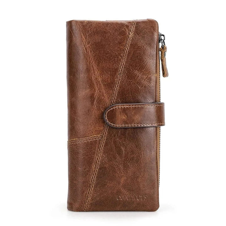 Portefeuille en cuir véritable marron clair pour homme, pochette polyvalente et raffinée.