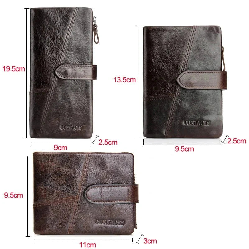 Portefeuille homme en cuir, marron foncé, plusieurs compartiments pour cartes, style élégant.