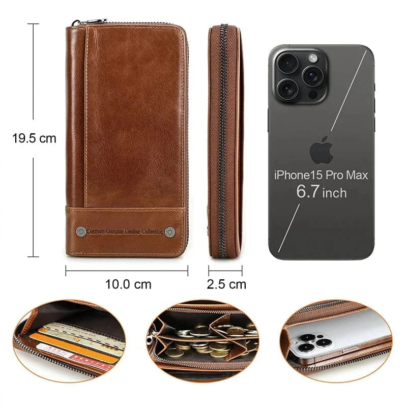 Portefeuille en cuir véritable marron foncé, compact pour homme, avec protection RFID