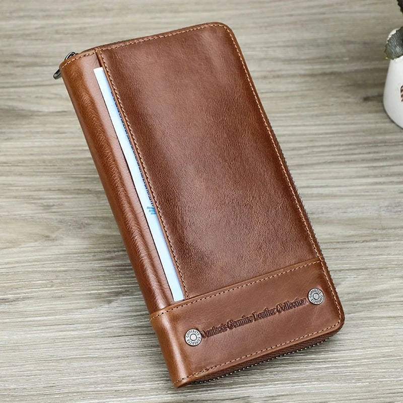 Portefeuille en cuir véritable noir pour homme, design classique et fonctionnel RFID