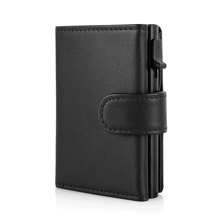 Portefeuille et porte-monnaie en cuir noir anti-RFID, format compact avec protection RFID