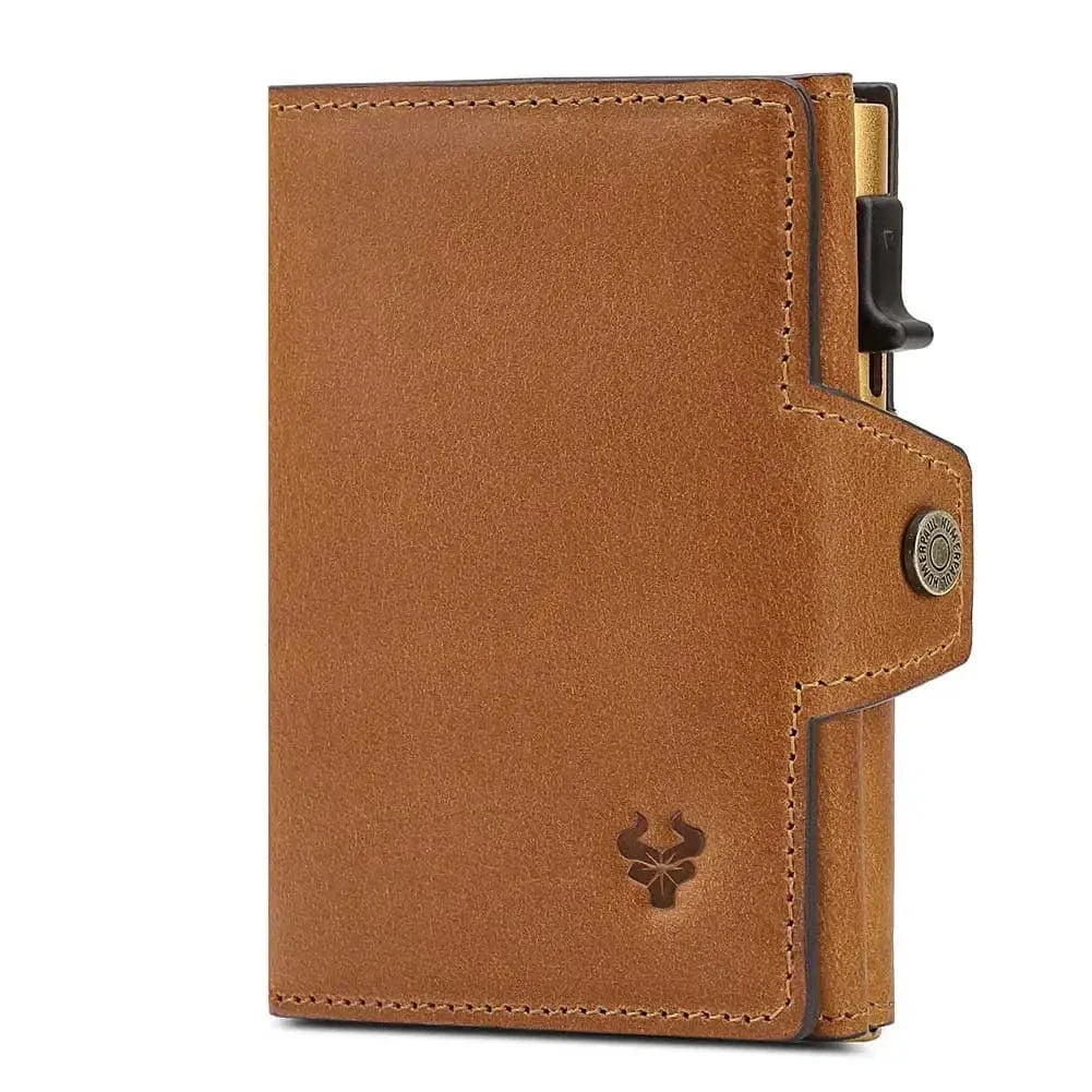 Portefeuille homme en cuir véritable noir, technologie anti-RFID, fonction automatique, vue de côté