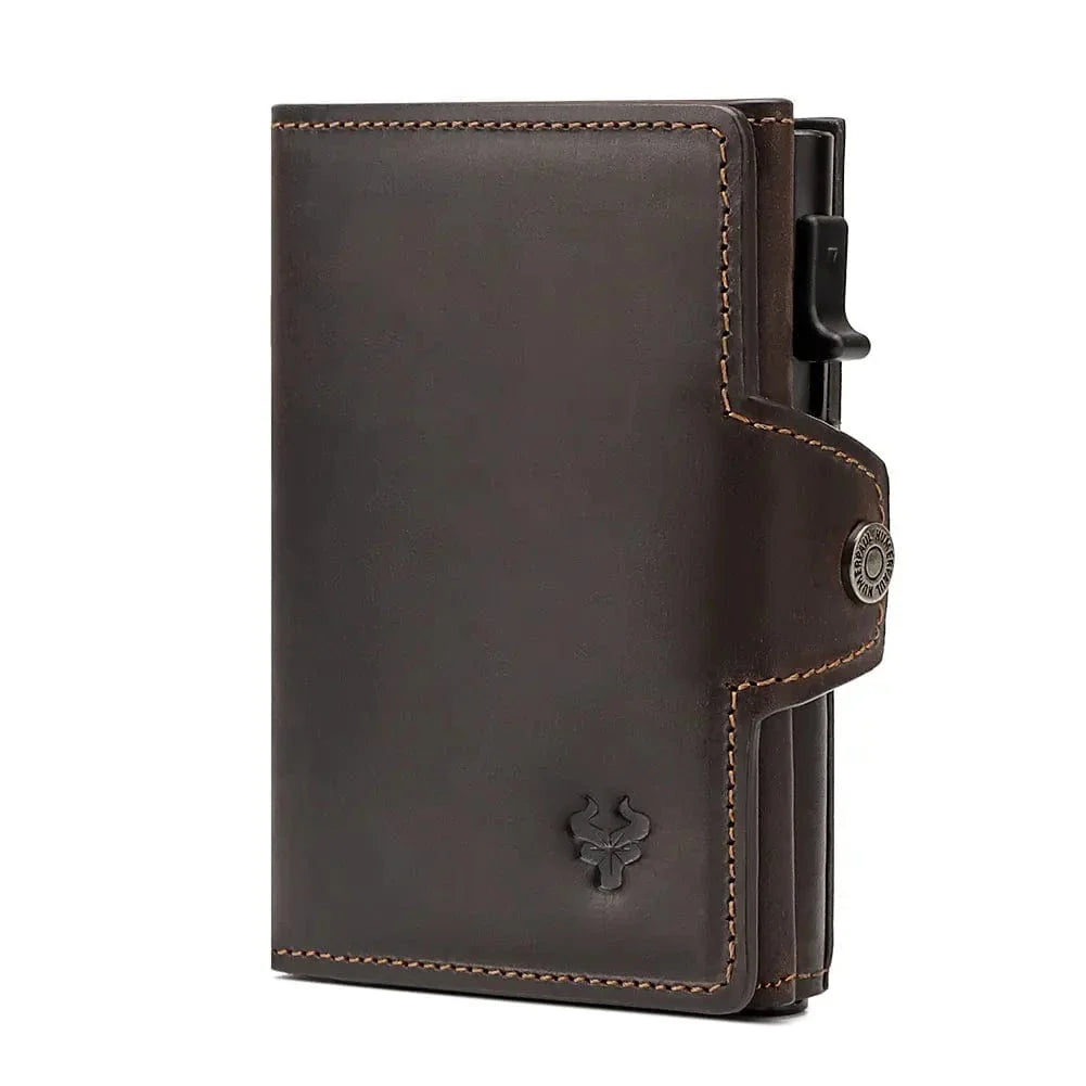 Porte-cartes automatique sécurisé en cuir noir, anti-RFID, pour homme, élégant et fin