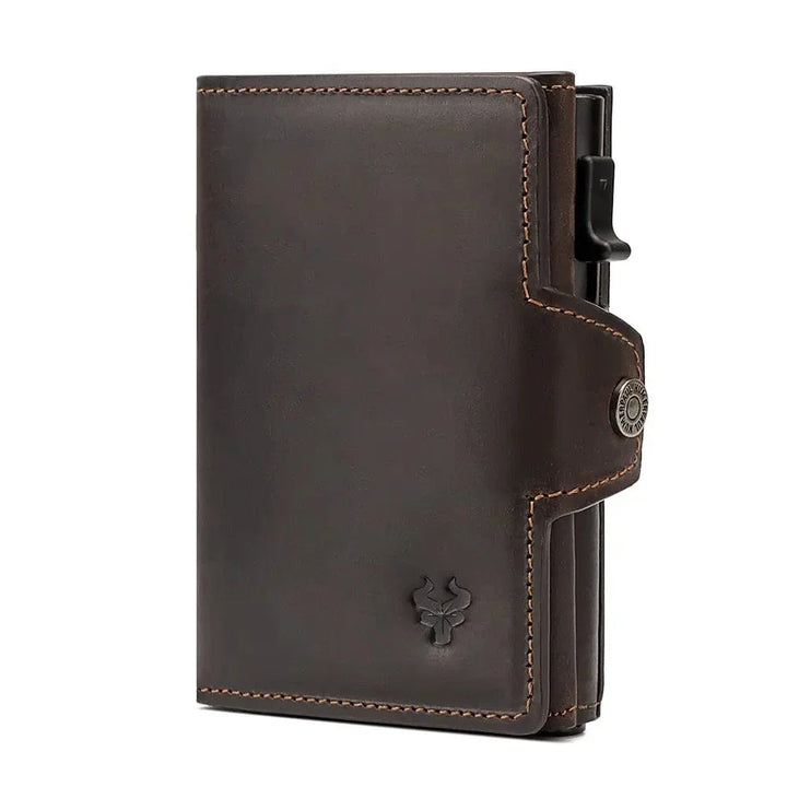 Porte-cartes automatique sécurisé en cuir noir, anti-RFID, pour homme, élégant et fin