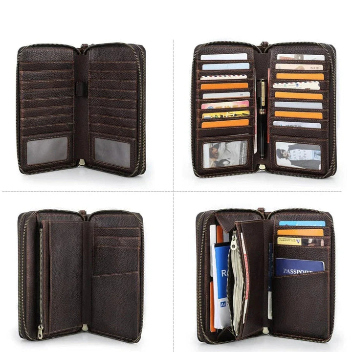 Accessoire masculin: portefeuille en cuir marron clair, design 3 volets, intemporel