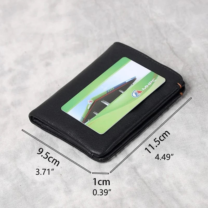 Portefeuille artisanal: cuir véritable compact pour hommes, avec compartiment à monnaie zippé.