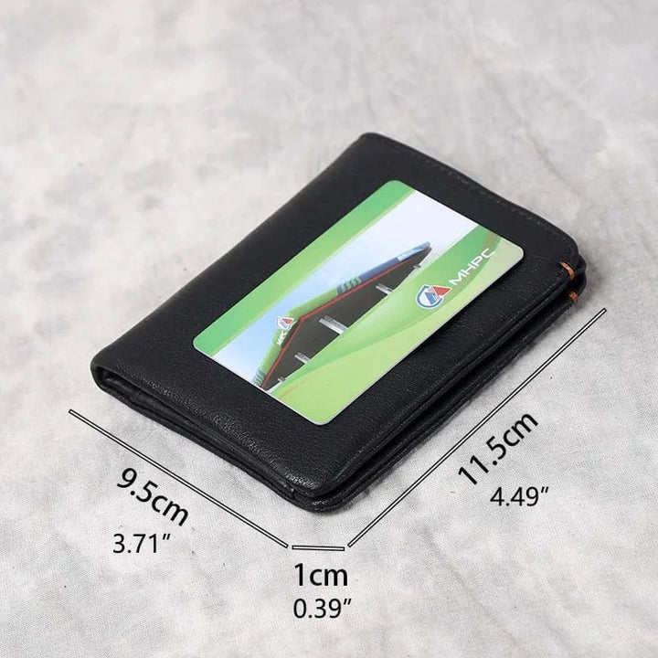 Portefeuille artisanal: cuir véritable compact pour hommes, avec compartiment à monnaie zippé.