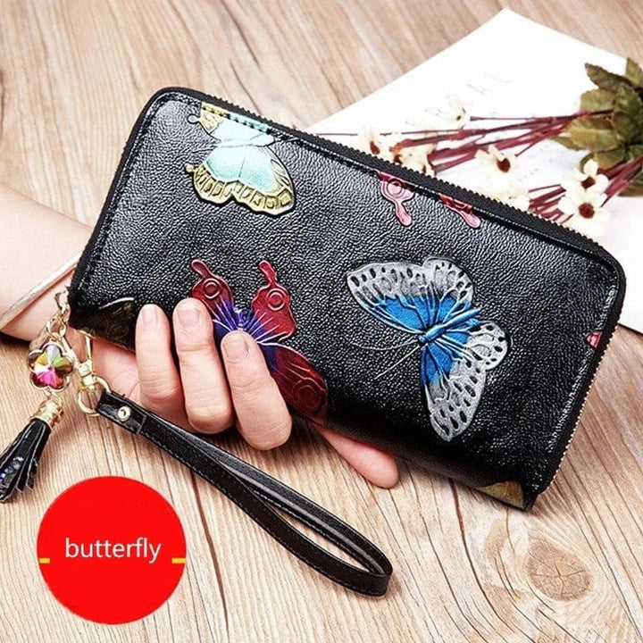 Portefeuille en cuir noir texturé pour femmes, design chic et fonctionnel avec rangement optimisé