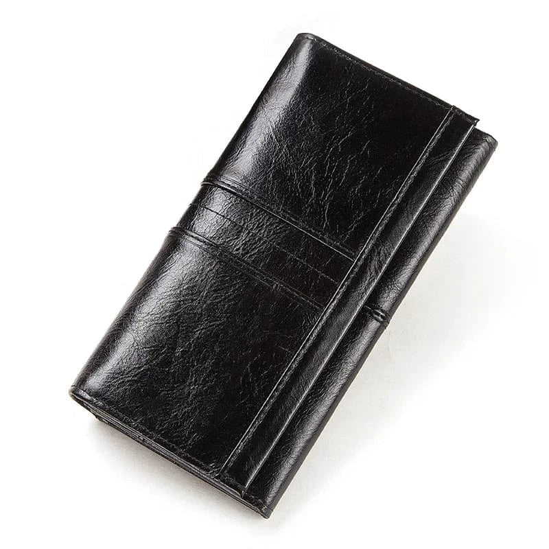 Portefeuille vert en cuir véritable pour femmes, design fin et élégant, avec RFID intégré