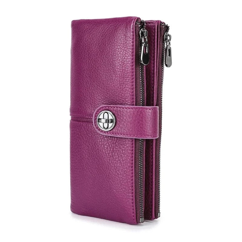 Portefeuille organisateur en cuir marron foncé, idéal pour ranger cartes, billets et monnaie avec style