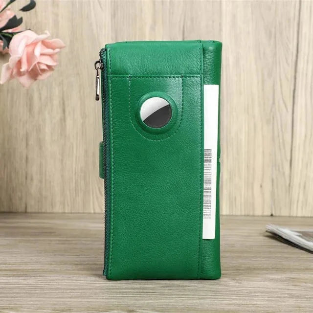 Portefeuille compact long en cuir noir pour femme, doté d'un design mince et d'une organisation optimale