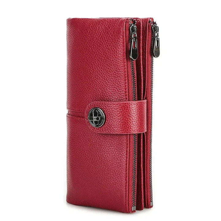 Portefeuille en cuir rose poudré pour femme, un accessoire long et élégant avec fermeture éclair