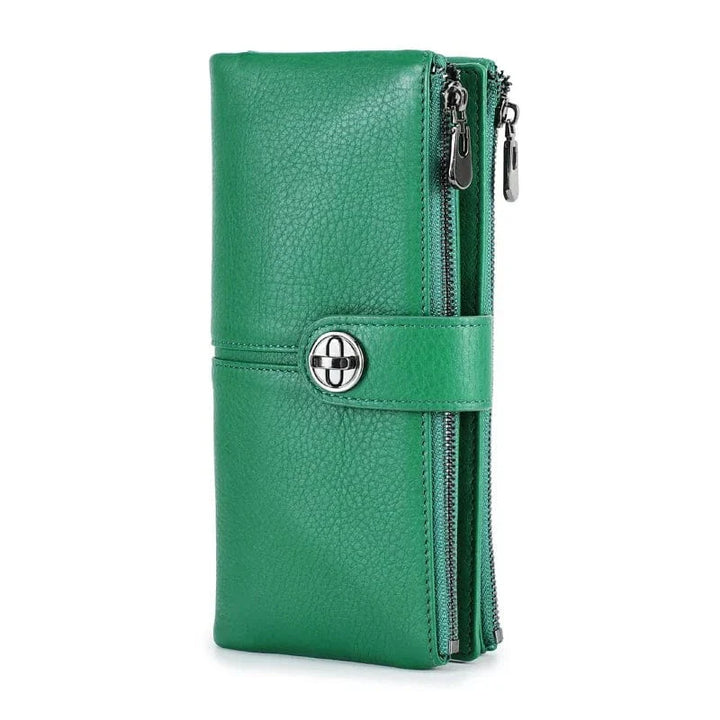 Portefeuille femme moderne en cuir gris clair, doté de compartiments spacieux et d'un design élégant