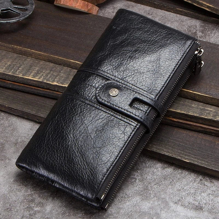 Portefeuille long en cuir véritable, un accessoire élégant et pratique pour tout homme.