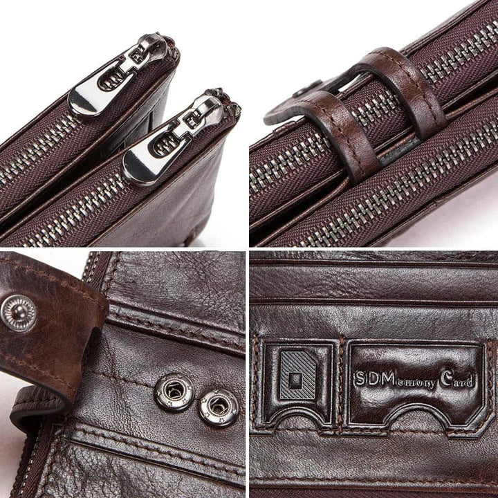 Accessoire homme: portefeuille organisateur en cuir véritable, nombreuses fentes sécurisées.