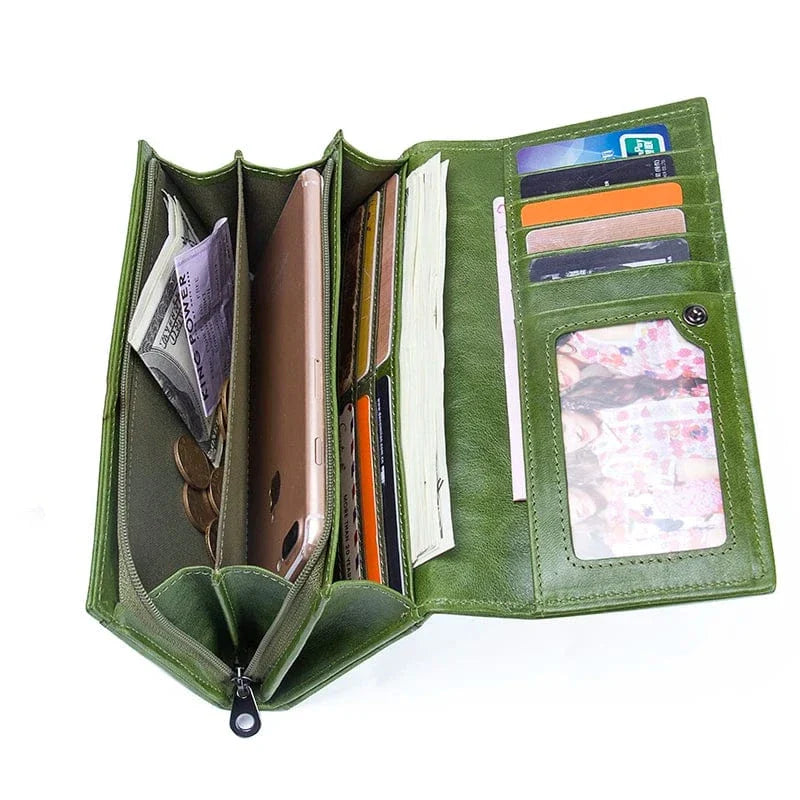 Portefeuille marron clair en cuir véritable pour femmes, élégant et pratique, idéal pour les cartes et le téléphone