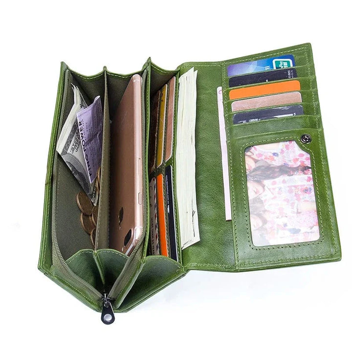 Portefeuille marron clair en cuir véritable pour femmes, élégant et pratique, idéal pour les cartes et le téléphone