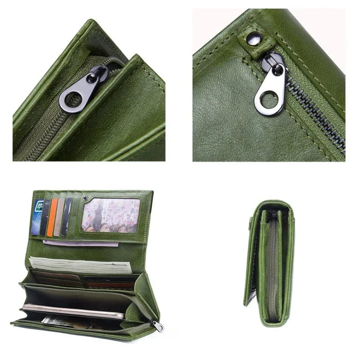 Portefeuille noir en cuir véritable, accessoire de mode femme, grande capacité pour cartes, monnaie et téléphone