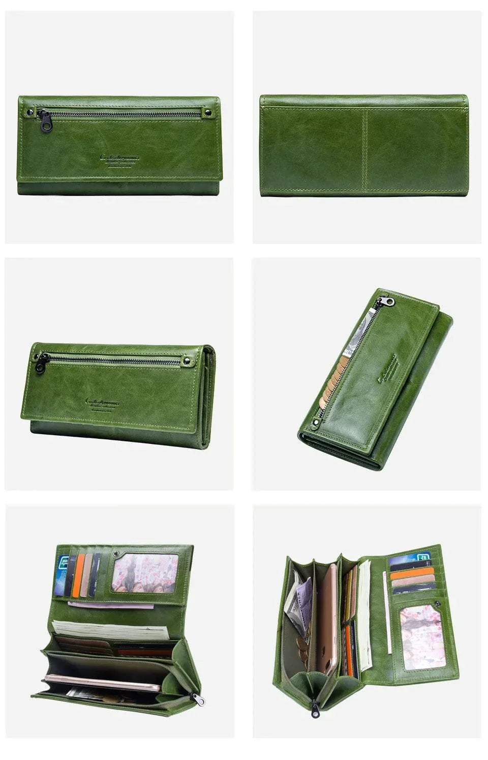 Portefeuille long en cuir véritable beige, un indispensable chic pour femme, avec de nombreux compartiments