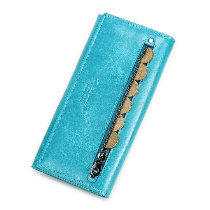 Portefeuille vert émeraude en cuir véritable, élégant et spacieux, parfait pour les femmes organisées