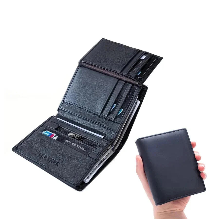 Portefeuille slim en cuir pour hommes, couleur café, minimaliste et élégant
