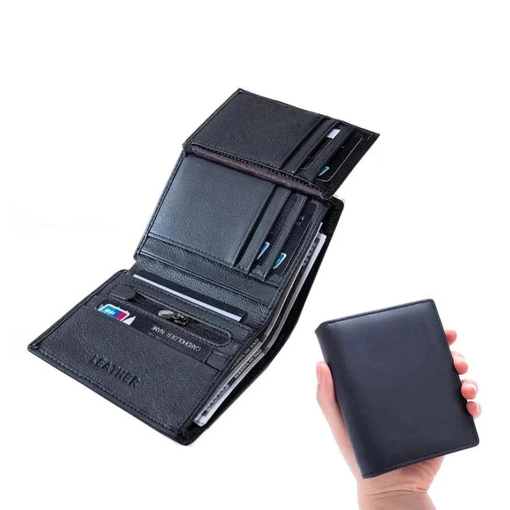 Portefeuille slim en cuir pour hommes, couleur café, minimaliste et élégant