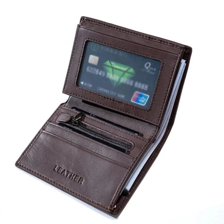 Portefeuille compact en cuir noir, type slim pour homme, style raffiné