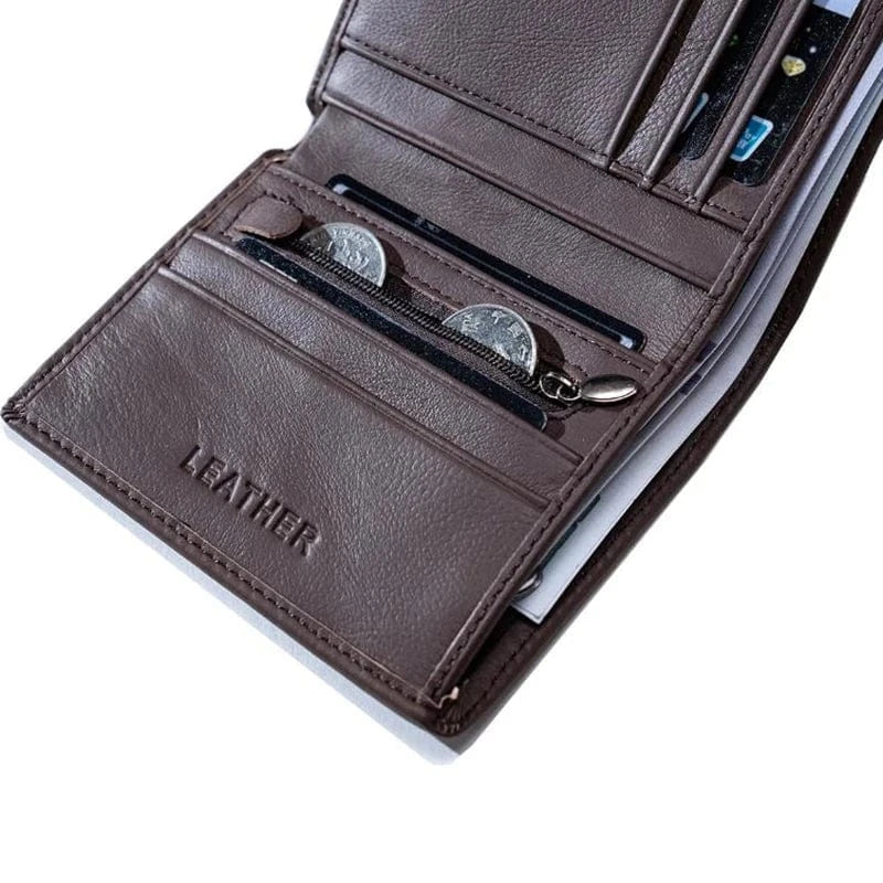 Portefeuille slim homme en cuir, teinte café, avec compartiments cartes