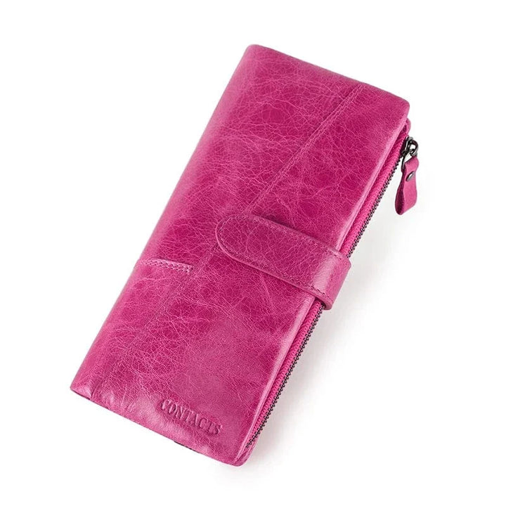 Portefeuille femme zippé cuir véritable gris, idéal pour cartes et monnaie, très sécurisé.