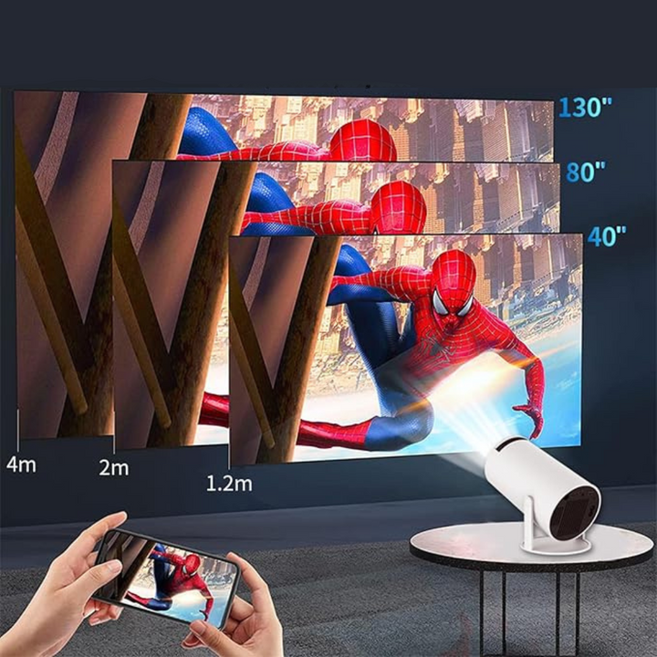 "Projecteur portable 4K HD compact, design léger, idéal pour une expérience cinéma immersive à domicile."