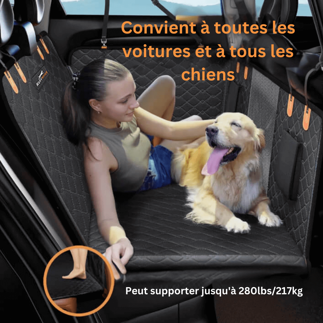 Protecteur siège auto pour chien, résistant à l'eau, noir, ajuste les sièges universel, offre confort et sécurité en voyage.