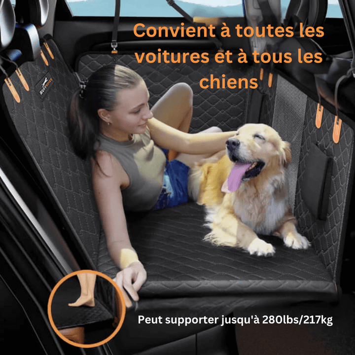 Protecteur siège auto pour chien, résistant à l'eau, noir, ajuste les sièges universel, offre confort et sécurité en voyage.