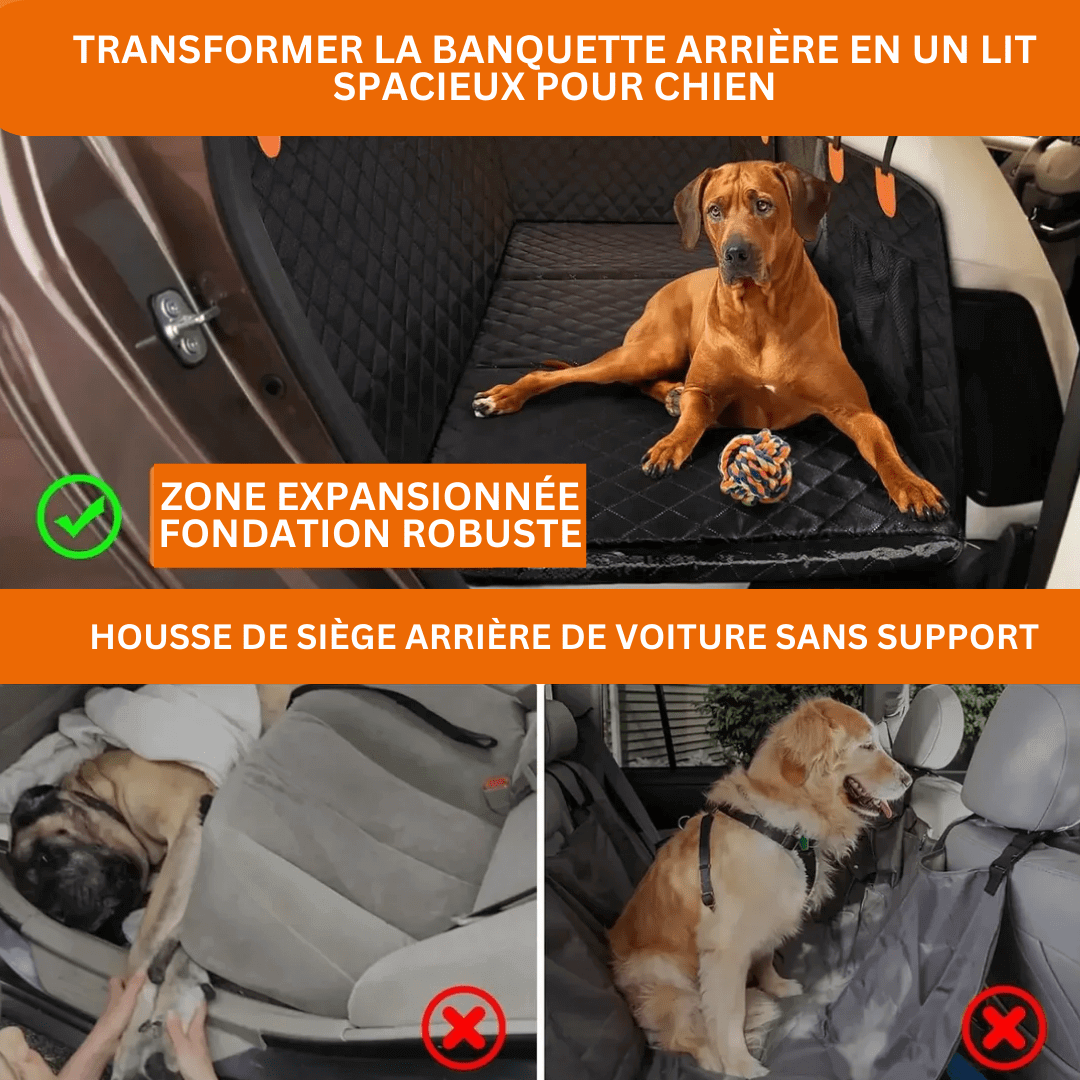 Protecteur siège auto pour chien, résistant à l'eau, noir, ajuste les sièges universel, offre confort et sécurité en voyage.