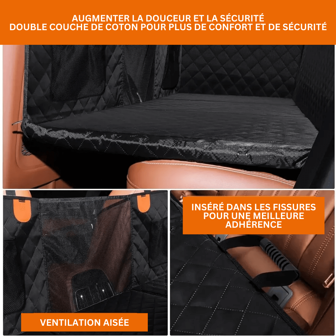 Protecteur siège auto pour chien, résistant à l'eau, noir, ajuste les sièges universel, offre confort et sécurité en voyage.
