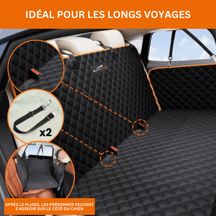 Protecteur siège auto pour chien, résistant à l'eau, noir, ajuste les sièges universel, offre confort et sécurité en voyage.