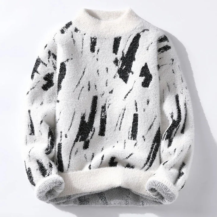 Chandail homme abstrait pour hiver. Confort moderne et élégant, idéal pour tenue décontractée et mode masculine unique.