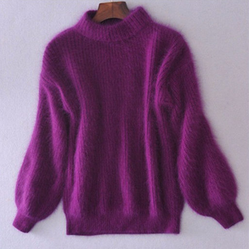 "Pull angora femme, style vintage, tricot doux, coupe décontractée, couleur bleu, chaleur et confort élégant"